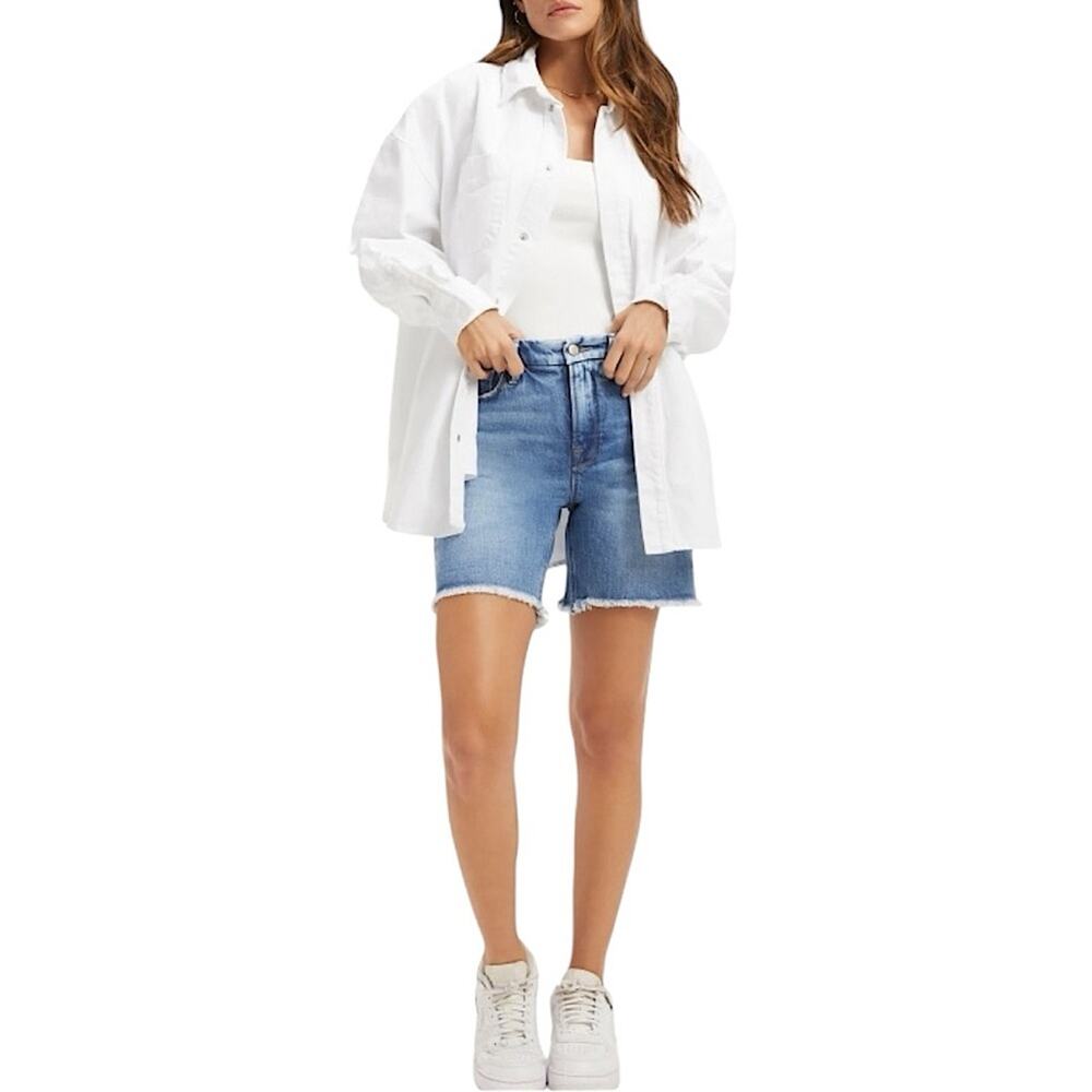 NWT Good American White Denim Snap Closure Oversized Shacket Sz 1/2 Small/Medium